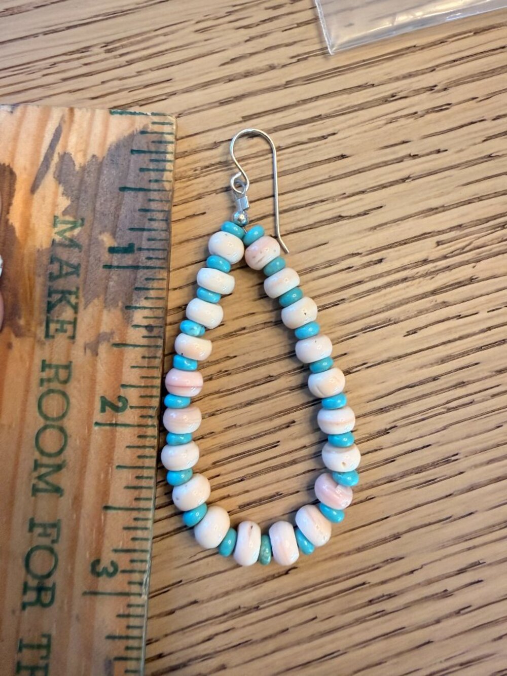 Sterling Silver Pink Conch & Turquoise Beaded Hoop Earrings - Picture 3 of 3
